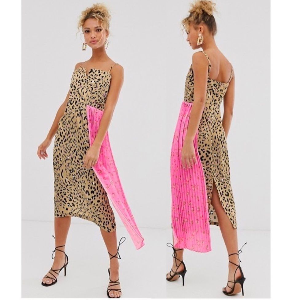 Never Fully Dressed Leopard Print Midi Dress with Hot Pink Panel